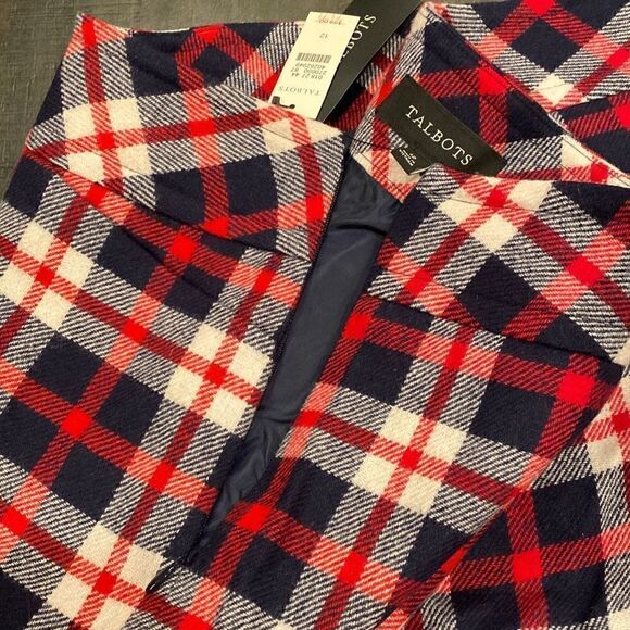 Talbots Red White Navy Blue Plaid Skirt Womens Size 12 Side Zip Front Pockets - Picture 2 of 7
